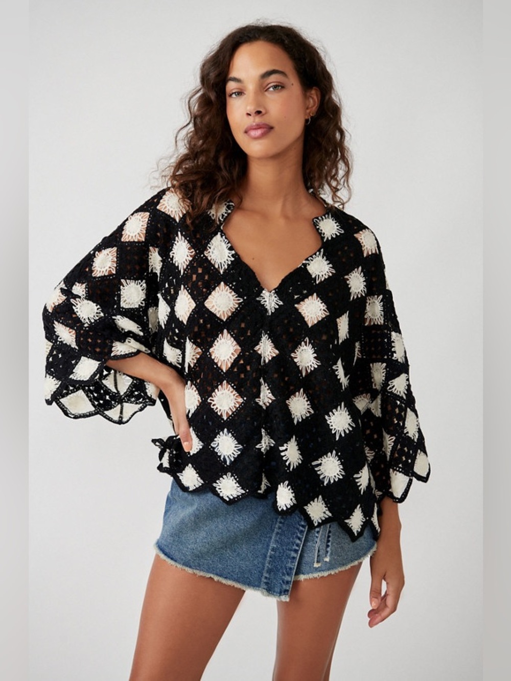 Free People Beach House Crochet Checkerboard Top